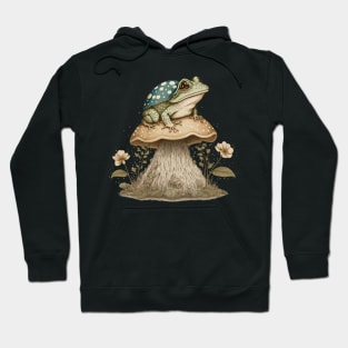 Cottagecore aesthetic frog on Mushroom Hoodie